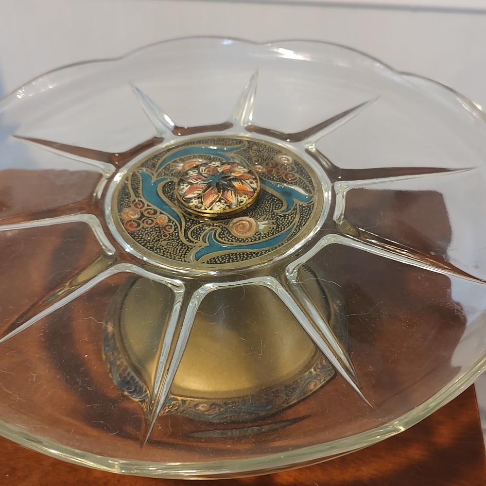 Vintage Israeli Glass Food Platter Israel Cake Dessert Tray Old Centerpiece